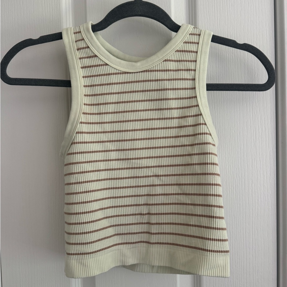 Free People Striped Tank Top in Cream and Brown